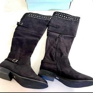 Mia black faux suede over the k de studded boots size 9